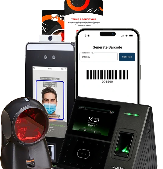Gym attendance system dashboard with biometric and card check-in data