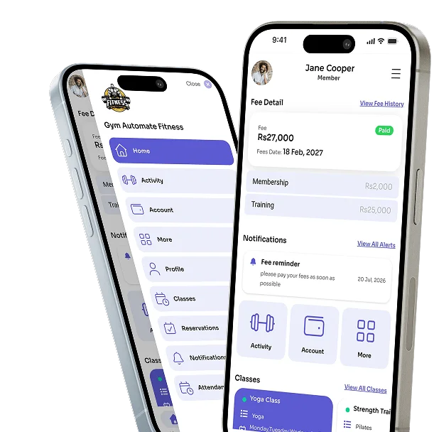 Member mobile app for class booking, schedules, and gym notifications
