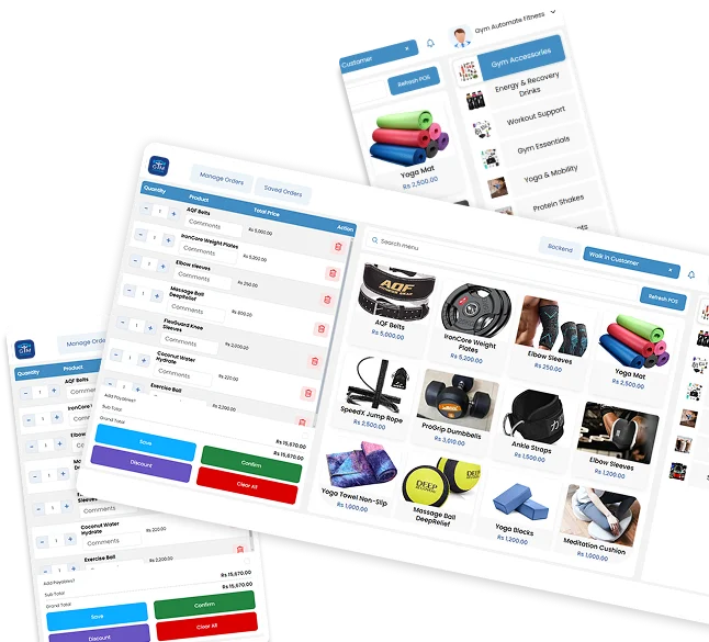 Gym point of sale screen for retail and membership checkout