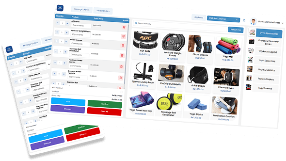 Gym POS software checkout screen for retail and supplement sales